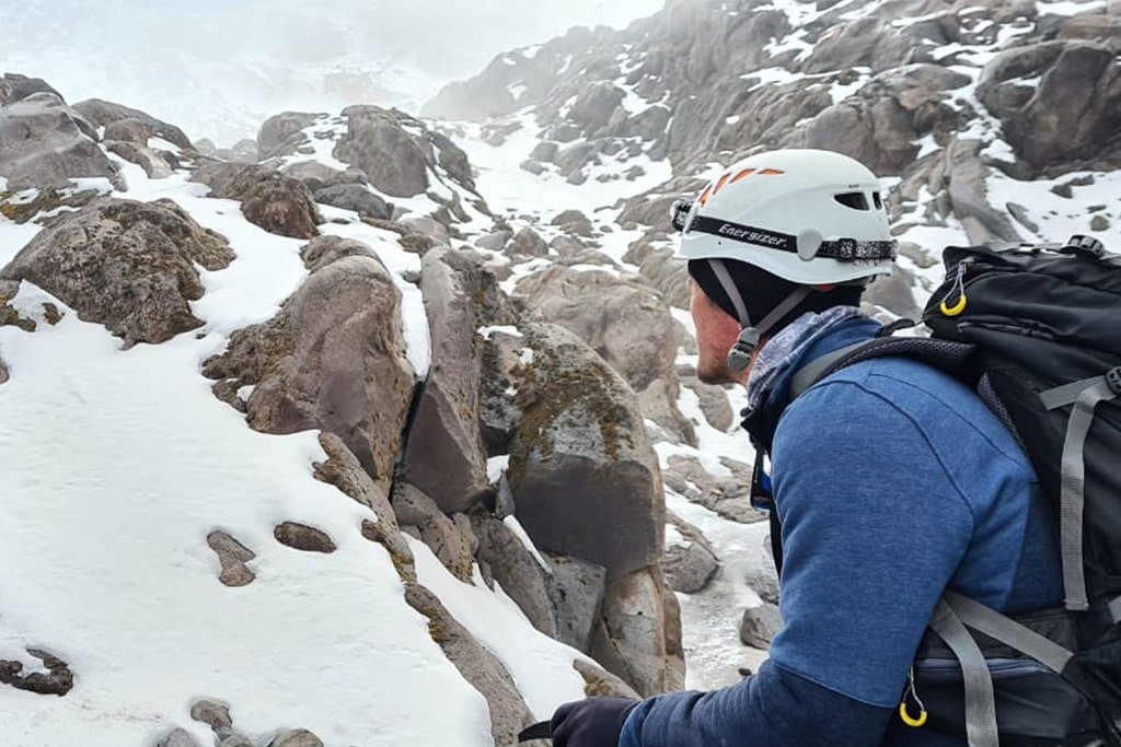 Snow and rock on the approach to the glacier
